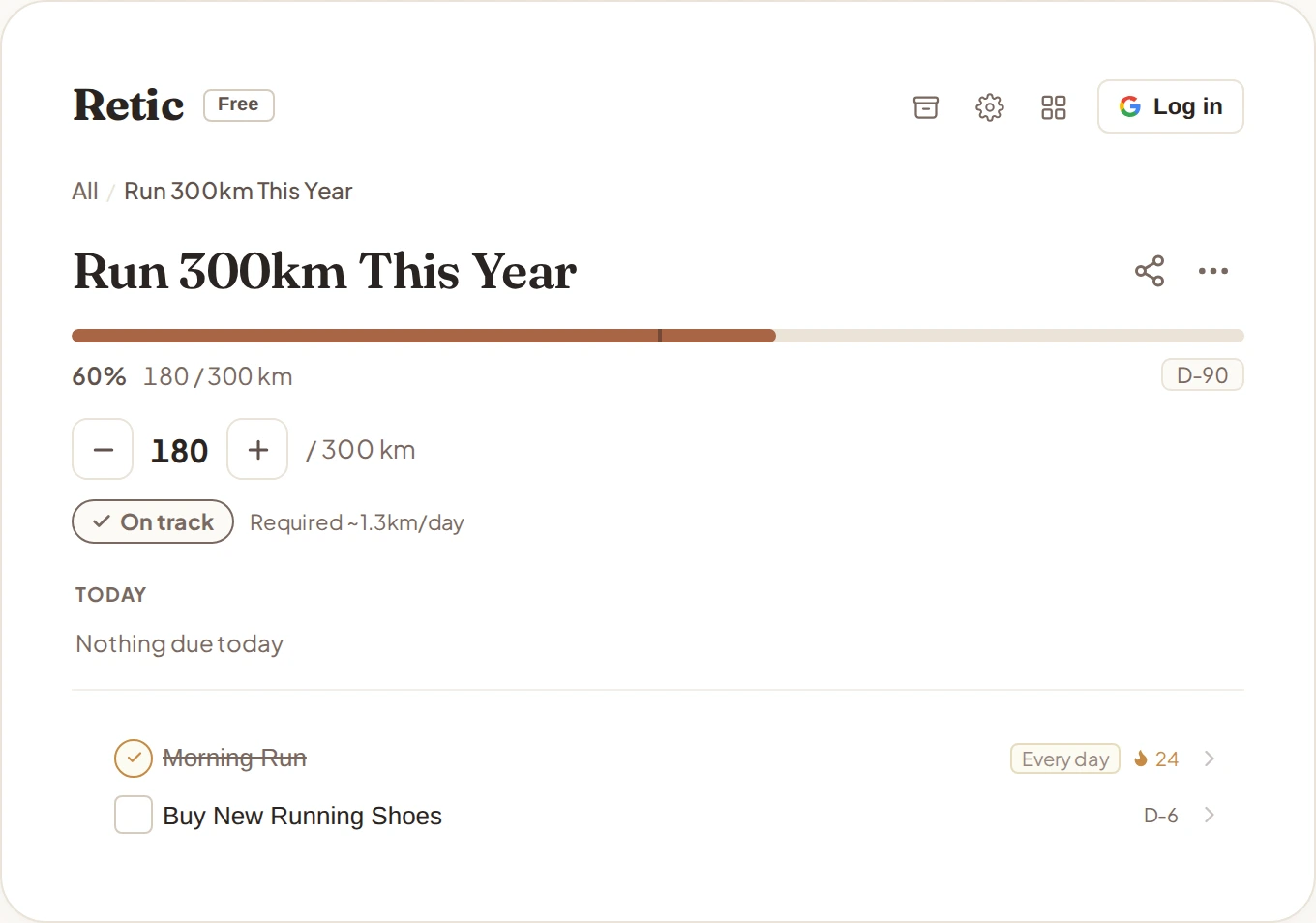 The app screen showing a checked-off task rolled up into its parent goal's progress