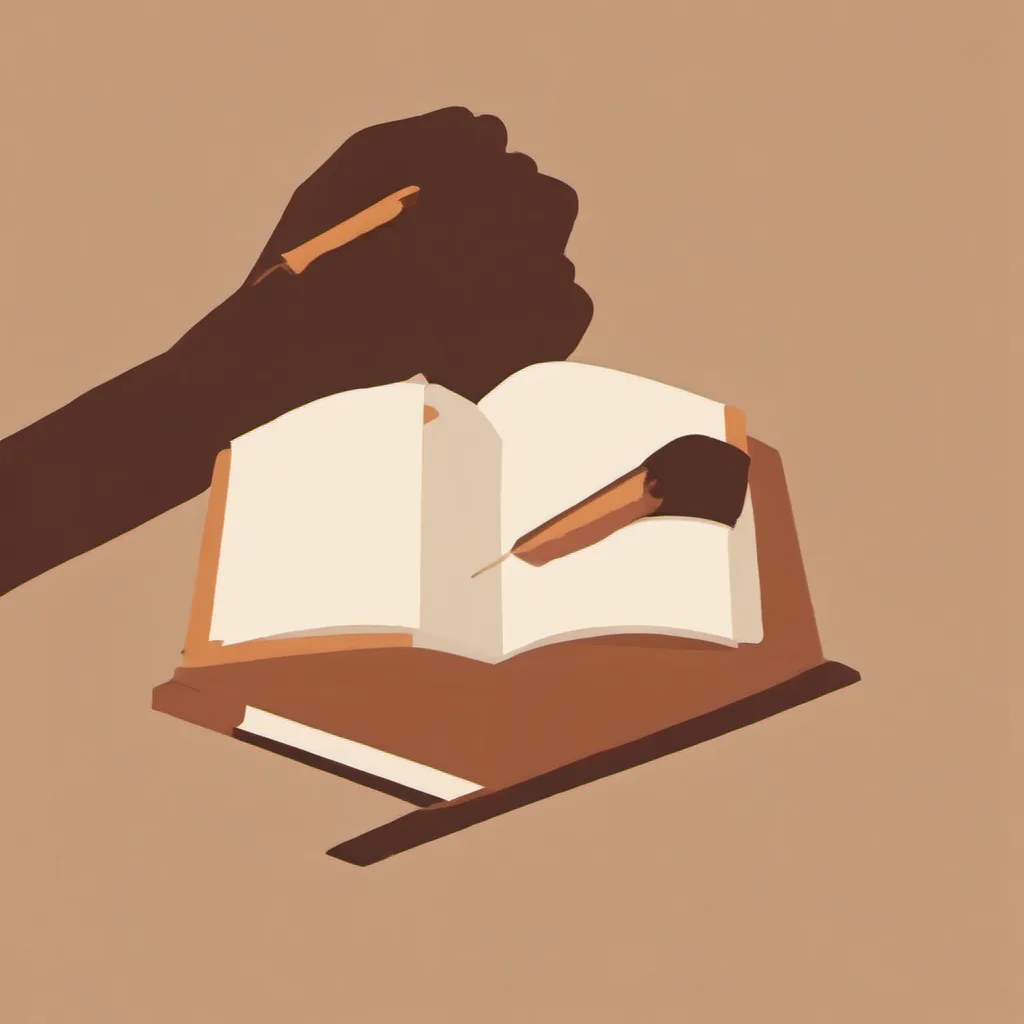 A hand resting on an open diary and pen