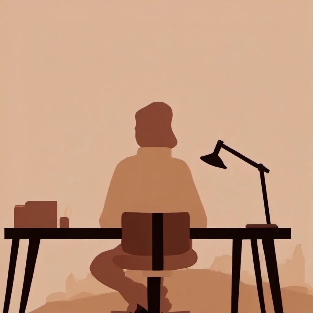 Someone seen from behind, sitting at a desk